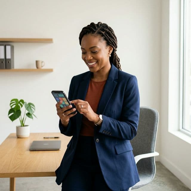 Business owner checking laundry orders on phone