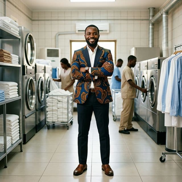 Entrepreneur managing laundry business